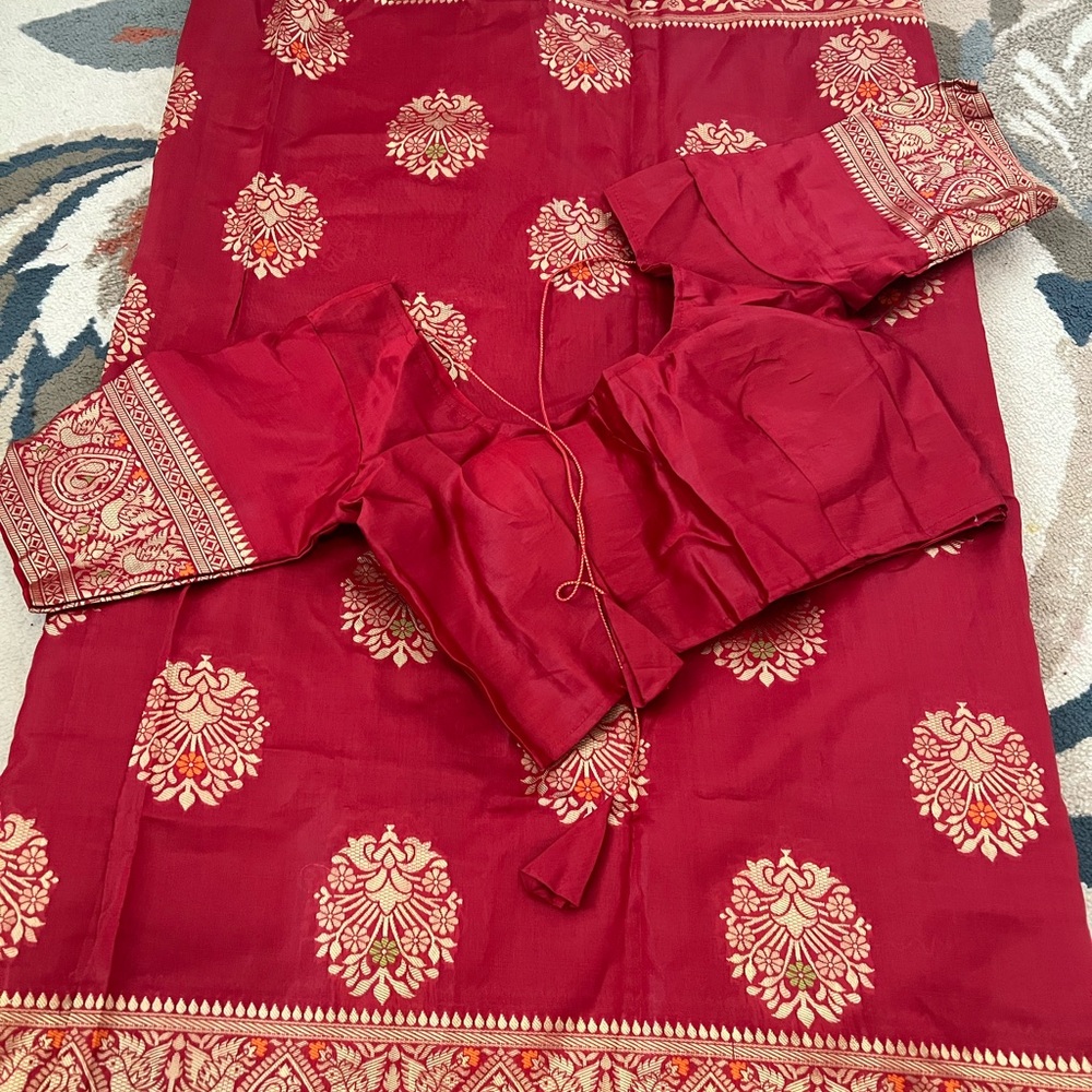 Red saree and blouse